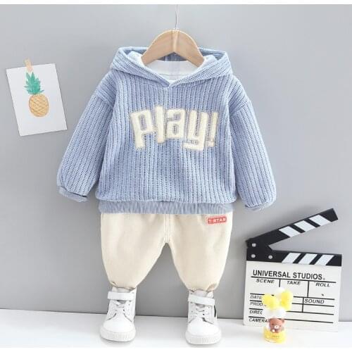 2021 spring and autumn fashion childrens clothing boys baby clothes corduroy embroidery letters girls sweatshirt hooded suit