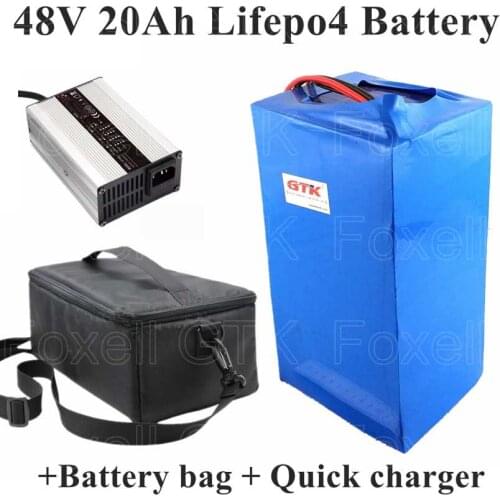 48v 20AH Lifepo4 Battery For 1000W Electric Motorcycles Tricycles Ebike Electric Bike Electric Vehicle Telecom +5A charger+Bag