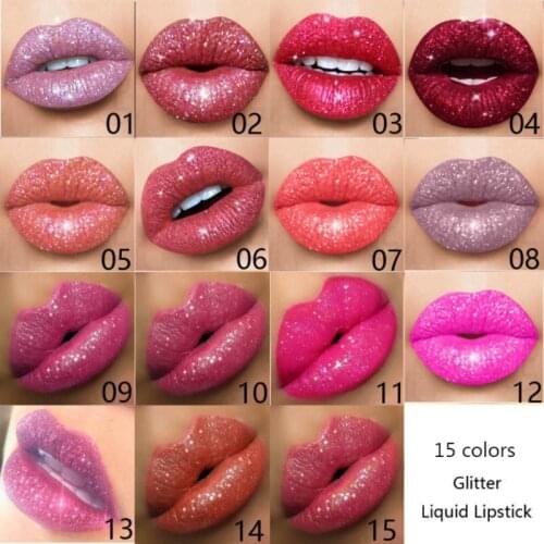 Diamond Metallic Lip Gloss Lipstick Waterproof Long Lasting Matte Lip Gloss Makeup 15 Colors