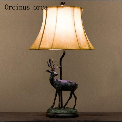 American deer shaped lamp bedroom bedside lamp village retro simple European style Chinese style living room lamp lamp