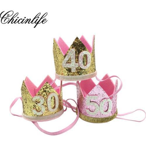 Chicinlife 1Pcs 30/40/50/60th Birthday Adult Party Hat Headband Crown Hairband Gift Her Photo Props decoration party supplies