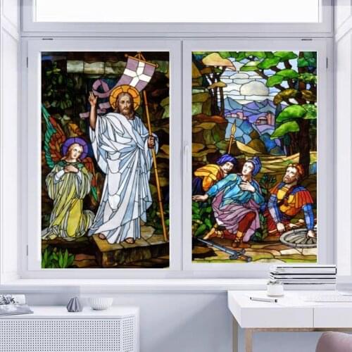 Decorative Self Adhesive/Static Cling Stained Privacy Window Film Church Style Vintage Frosted Custom Size Furniture Sticker n11
