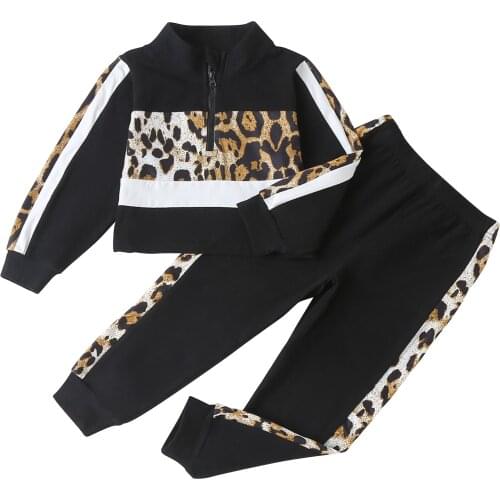 Kids Sport Clothes Autumn Girls Clothing Tracksuit For Children Leopard Sweatshirt Coat+Pants 2Pcs/Sets Teenage Boy Costume 2021