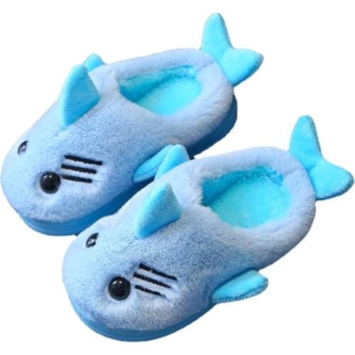 Children Cotton Slippers Winter Cartoon Fish Boys and Girls Warm Thick Anti-skid Soft Bottom Home Indoor Baby Cotton Shoes Cute