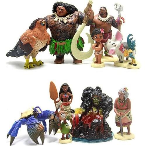 10pcs Disney Princess Moana Anime Figure Toy Legend Vaiana Maui Chief Tui Tala Heihei Pua Action Figure Decor Toys For Kids