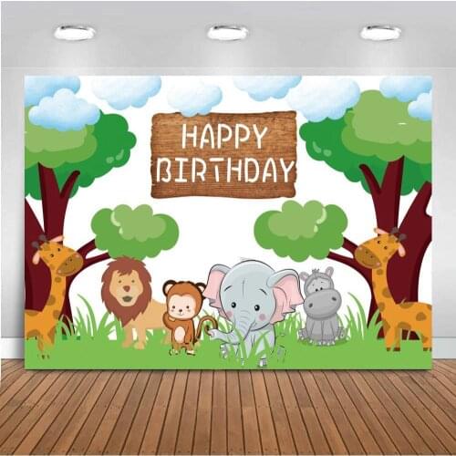 White Cloud Forest Animals Cartoon Theme Backgrounds Table Decor Kids Happy Birthday Newborn Baby Shower Photography Backdrops