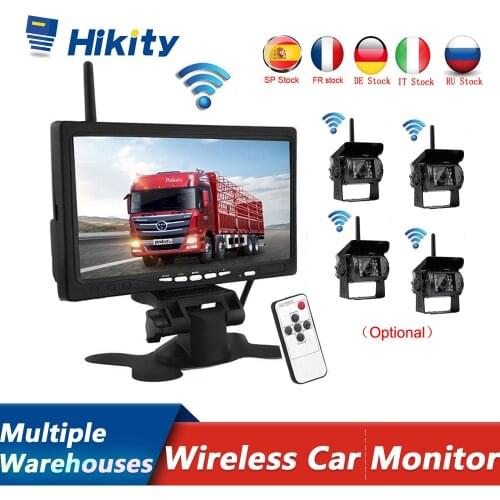 Hikity Wireless 4 Backup Cameras IR Night Vision Waterproof With 7" Rear View Monitor For RV Truck Bus Parking Assistance System