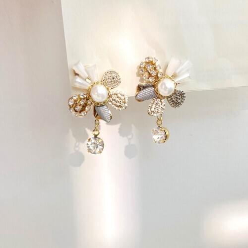 Korean New Elegant Crystal Leaf Flower Drop Earrings For Women Fashion Bijoux Pendientes