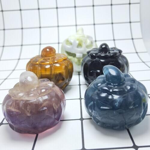 Crystals Healing Natural quartz pumpkin All kinds of material Crystal pumpkins Halloween Gift 1pcs