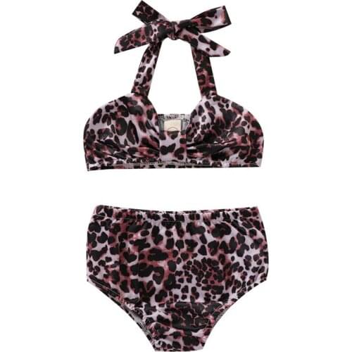 Baby Toddler Girls Leopard Printing Two-pieces Set Swimsuit Summer Sleeveless Halter Bodysuit Swimming Wear Beach Holiday 2021