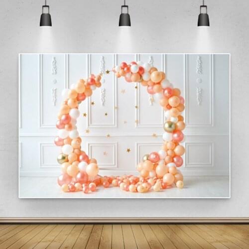 Laeacco Vintage Wall 1st Birthday Photo Backdrops For Baby Girl Balloons Party Decro Portrait Photography Backgrounds Photozone
