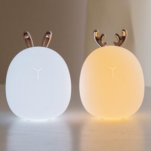 Cute Elk Rabbit Deer Night Light LED Rechargeable Dimmable Soft Silicone Lamp Baby Kid Bedroom Night-lights