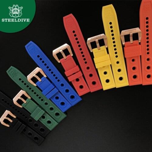 STEELDIVE Mens Automatic Watch 20/22mm Strap Bronze Clasp Wriststrap Replacement Diver Watch Soft Rubber Bracelets