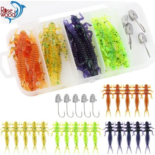 RoseWood 25pcs/box The larva of the dragonfly Soft Bait With Jig Head Swimbait for Ttout Pike Perch Rubber Shad Lures Freshwater