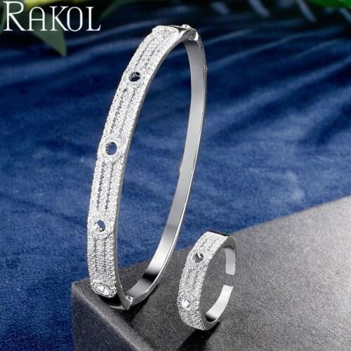 RAKOL Luxury Trendy Cubic Zirconia Bracelet Ring Set for Women Bridal Crystal Accessories Fashion Jewelry Set RS03122