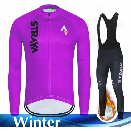 New Winter Thermal Fleece Cycling Jersey Long Sleeve Set Mens Strava Bike Clothing Maillot Ropa Ciclismo Bicycle Wear Bib Pants