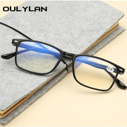 Oulylan Readers Reading Glasses Women Men TR90 Presbyopia Reading Eyeglasses Blue Film Female Presbyopic Glasses +1.5 2.0 2.5