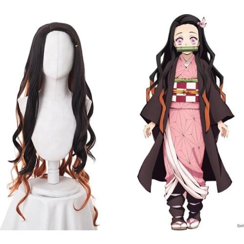 Anime Demon Slayer: Kimetsu no Yaiba Nezuko Kamado Wig 95cm Long Cosplay Wigs + Wig Cap Halloween Party Cosplay