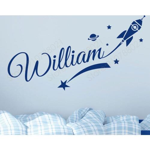 Personalized Boys Name Rocket Wall Decals Vinyl Home Decor Kids Room Childrens Bedroom Nursery Space Star Planet Sticker S323