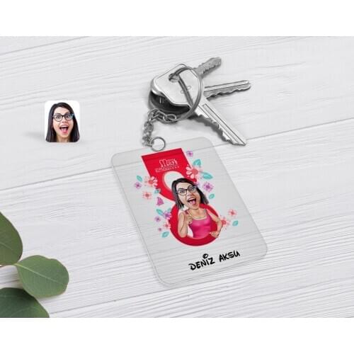 Personalized Custom Women Day Caricature Of Transparent Plexiglass Anahtarlık-3
