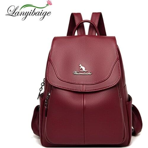 Casual Designer PU Leather Backpacks Ladies Large Capacity Retro Student Backpack High Quality Solid Color Women Travel Backpack