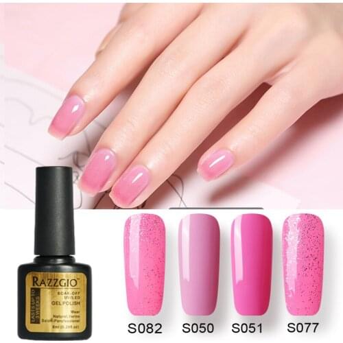 SLOOMEY Pink Color Gel Nail Polish UV LED Soak Off Semi Permanent Glitter Shiny Shimmer Gel Varnish Matte Top Coat Lacquer