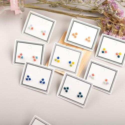 Multicolor Small Geometric Square Mosaic Ceramic Flower Earrings Fashion Gift Ear Studs Jewelry Wholesale For Women Girl #LY122
