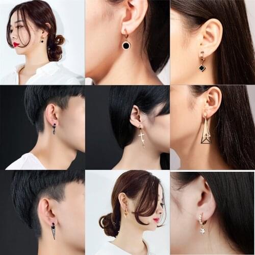 Stainless Steel Rose Gold Back Color Earrings For Women 2021 Japanese Korean Cross Earrings Man Birthday Present Eardrop Jewelry