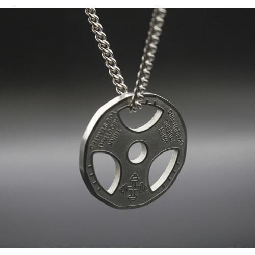 Barbell necklaces mens Fitness pendants stainless steel hip hop chains necklaces Steel color jewelry on the neck wholesale