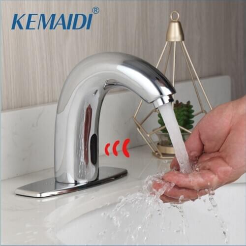 KEMAIDI Chrome Bathroom Basin Sink Faucet Hot & Cold Water Mixer Tap Touch-Free Infrared Basin Tap Automatic Sensor Faucet