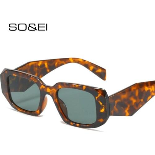 SO&EI Fashion Polygon Square Women Sunglasses Retro Unique Wide Legs Eyewear Shades UV400 Men Leopard Tea Dark Green Sun Glasses