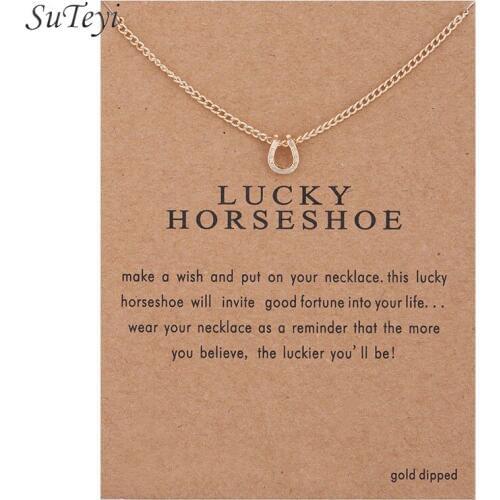 SUTEYI Fashion Sparkling Horse Shoe gold-color Pendant necklace Clavicle Chains Fashion Statement Necklace Women Jewelry