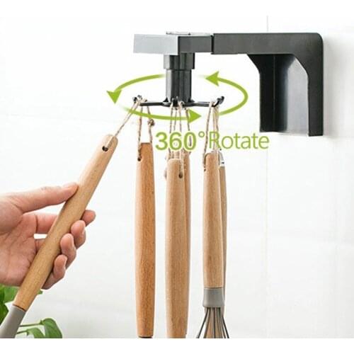 Telescopic Kitchenware Storage Hook 360°Rotating Hook Kitchen Shelf Wall-Mounted Storage Hook 4/6 Claw Hooks ABS Material