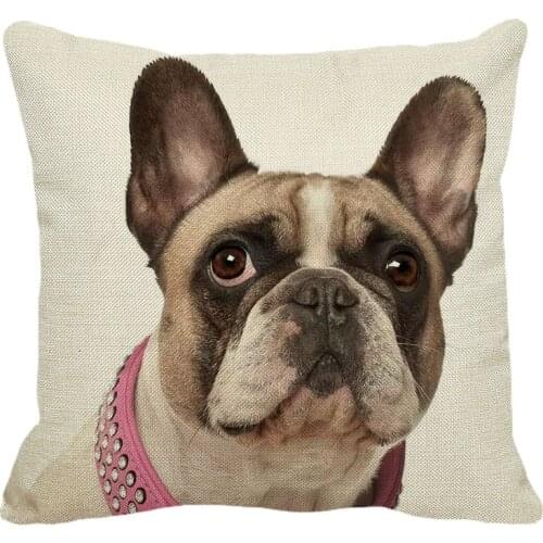 XUNYU 45cmx45m Pet French Bulldog New Cotton Linen Comfortable Cushion Cover Home Sofa Decoration Pillow Cover YH062