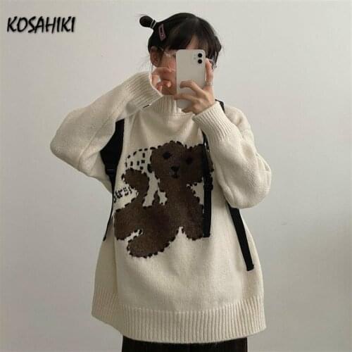 KOSAHIKI 2021 Japanese Kawaii Ropa Mujer Harajuku Loose Pullovers Bear Tops Korean Spring Causal Fashion Woman Sweaters 11a008