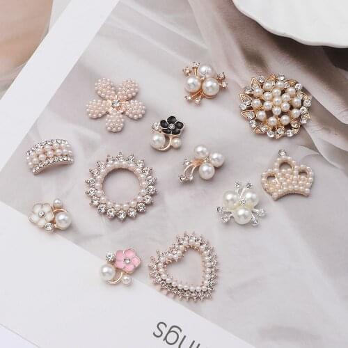 10PCS Pearl Flower Rhinestone Buttons Flower-shaped Sparkling Crystal Hairpins Decoration Clothes Sewing Accessories