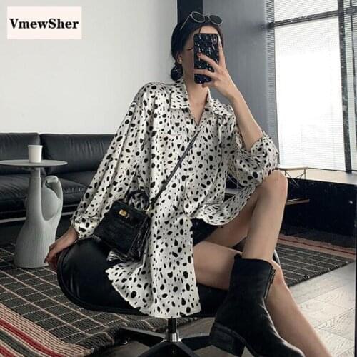 VmewSher New Spring Summer Dot Women Shirt Fashion Cow Spots Print Long Sleeve Turn Down Collar Female Loose Blouse Chic Tops