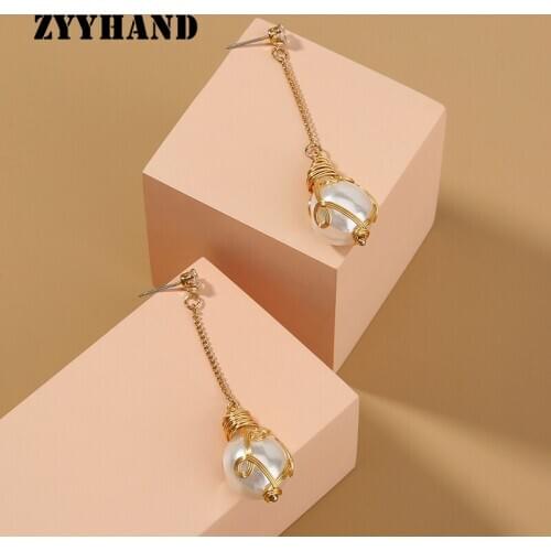 ZYYHAND Natural Baroque Pearl Wrap Gold-Color Women Jewelry AAA Zircon Girl Wedding Luxury Drop Earrings