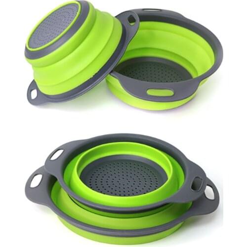 1Pcs Foldable Household Fruit Vegetable Washing Basket Strainer Silicone Colander Collapsible Drainer With Handle Kitchen Tools