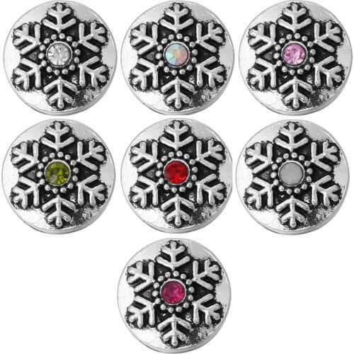 10pcs/lot Christmas Snowflake 12mm Snap Button Jewelry Rhinestone Round Mini Buttons for 12mm Snap Earring DIY Accessories