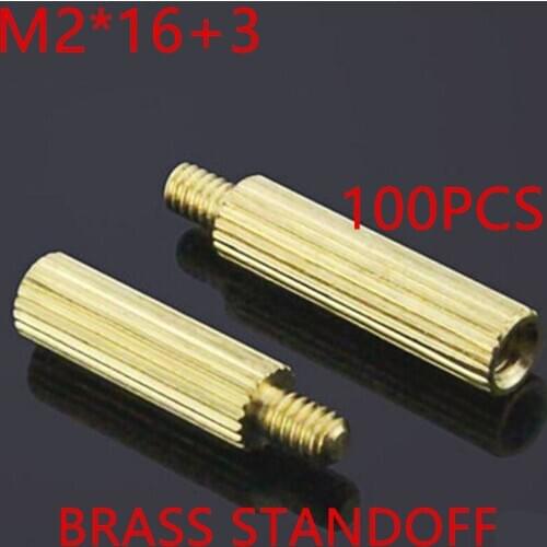 100pcs M2 x 16+3 M2*16mm male to female brass standoff round spacer