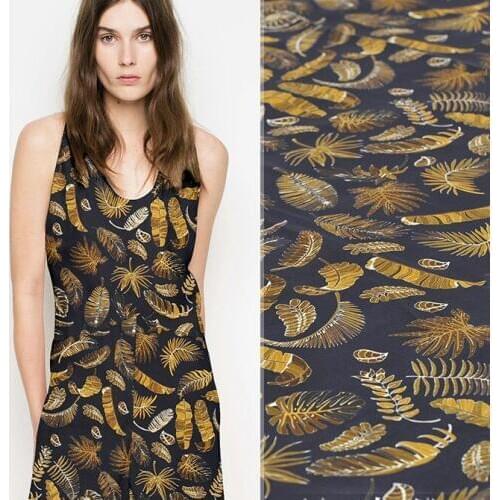 140cm wide leaf printed silk fabric meter digital printing silk crepe de chine fabric 16mm dress fabric wholesale silk cloth