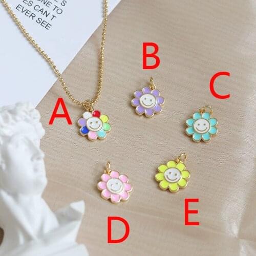 20Pcs Trendy Design Enamel Rainbow Lovely Small Sunflower Smile Face Charm Pendant For Necklace Earring Making