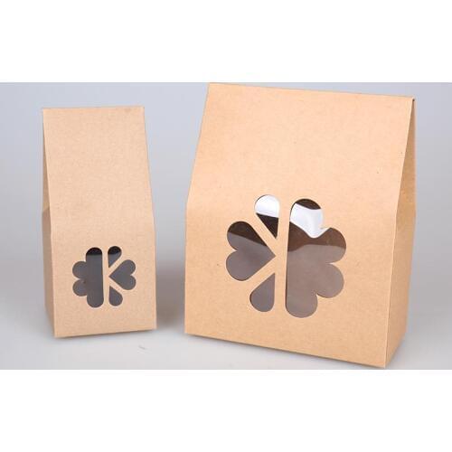 20pcs/lot- big small size Stand up kraft paper gift box with clear window Cookies Candy storage box DIY Baking packaging