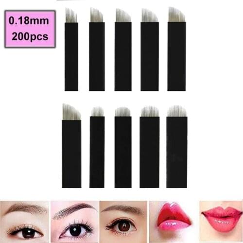 200pcs 0.18mm laminas tebori microblading Needles for manual tattoo pen 7 9 11 12 14 U shape flex semi-Pernement Makeup Agulhas