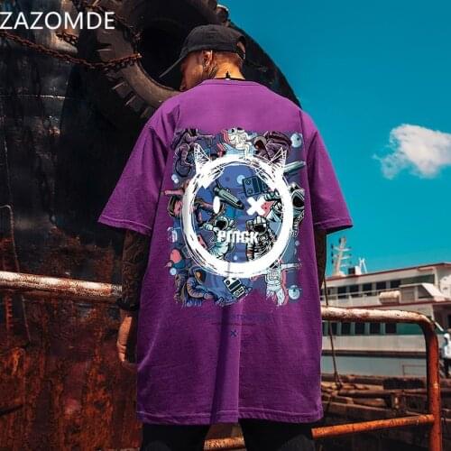 ZAZOMDE 2021 Fashion High Street Style Tshirt Loose Trend Clothes Harajuku Style Casual Men Tees Hip Hop Devil Print Couple Top