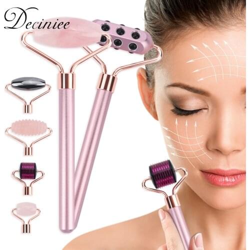 3in1 Face Roller Rose Quartz Germanium Roller Anti-Wrinkle Face Firming for Face Eyes Neck Lymphatic System Body Muscle Relaxing