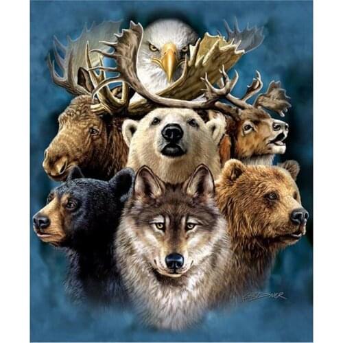5D DIY Full Round Diamond Painting Animal Wolf & Bear & Deer & Eagle 3D Embroidery Cross Stitch Rhinestone Home Decor Y182