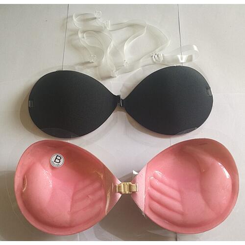 Strapless Seamless Push Up 2 in 1 Color Silicone Self Adhesive Reusable Invisible bra with clear straps