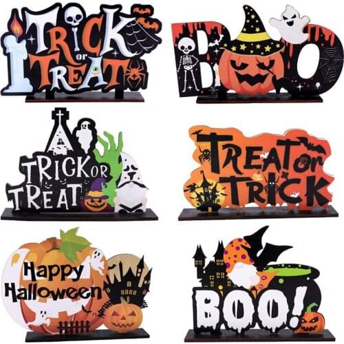 Halloween Wooden Ornaments Pumpkin Ghost Trick or Treat Pendants Halloween Party Decoration for Home Door Hanging Signs Kids Toy